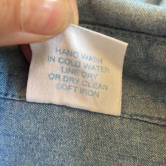 Vtg 80s M.I.C. Fashion blue denim cotton chambray short sleeve oversized shirt - Picture 8 of 8